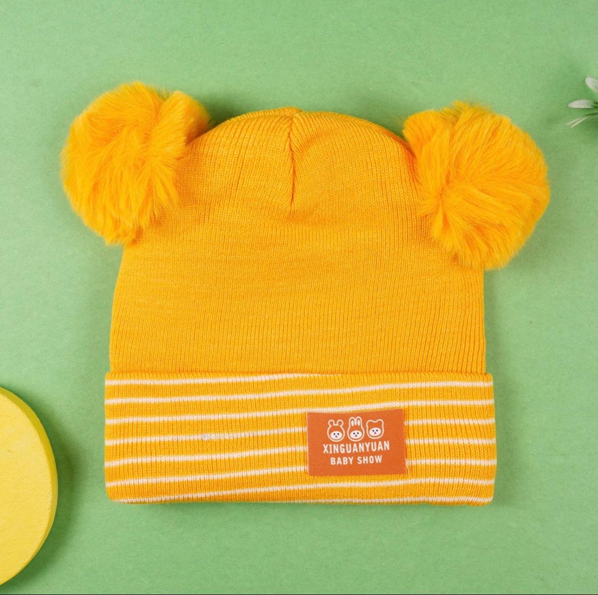 Baby Woolen Pom Pom Cap Yellow - Sunshine