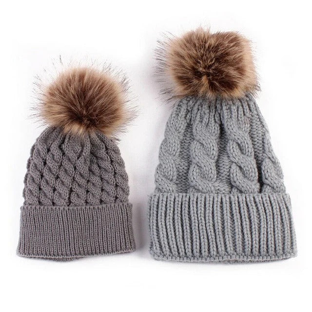 Single Pom Pom Cap set (Mother & Baby)