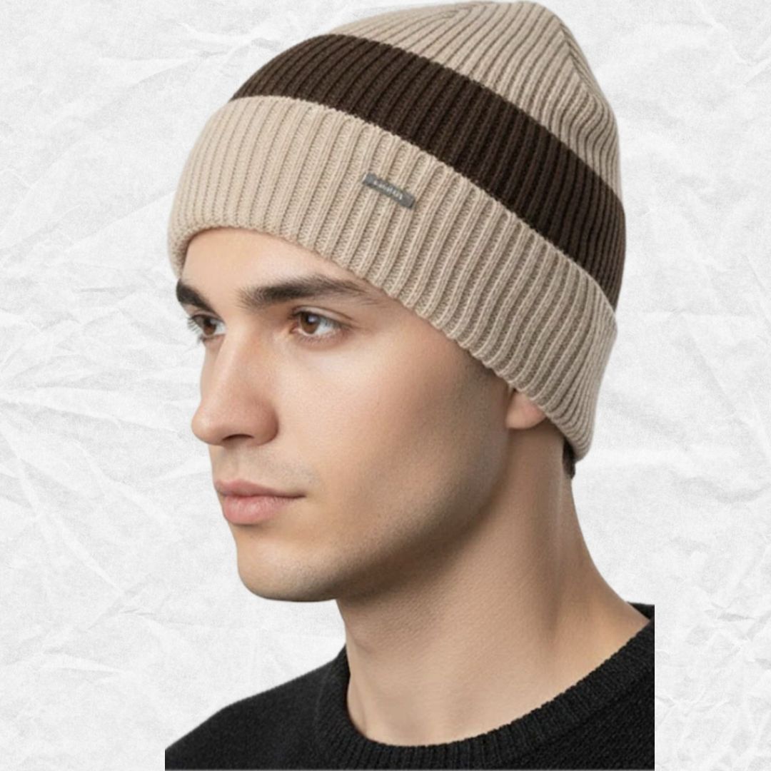 Brown Contrast Knit Beanie