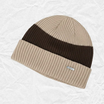 Brown Contrast Knit Beanie
