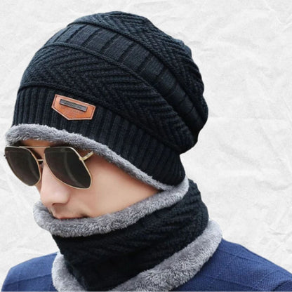 Beanie Cap Neck Warmer Beanie Full Set-2 Piece Black