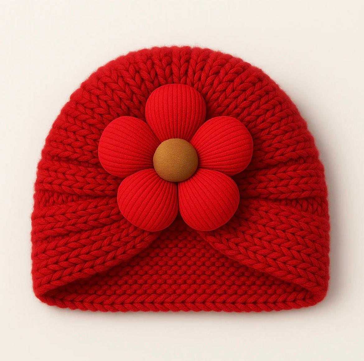 Baby Woolen Turban Cap Flower